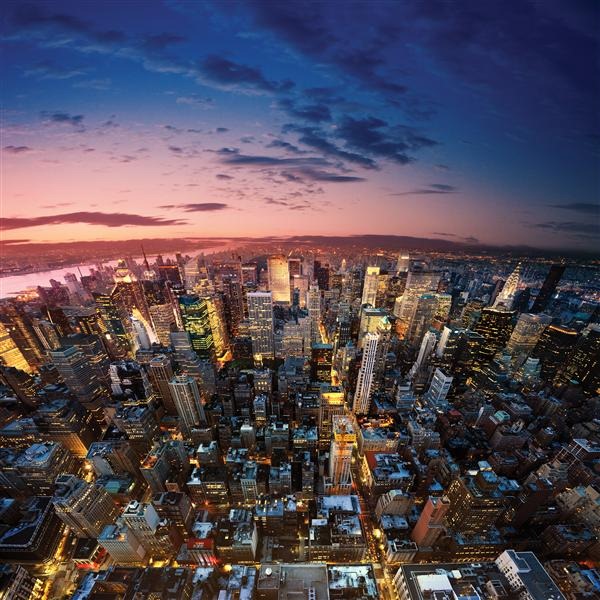 New York Manhattan Aerial at Sunset