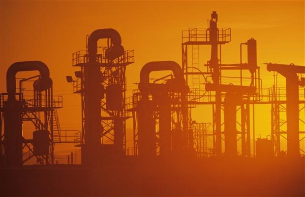 Oil Refinery, Misty Sunset