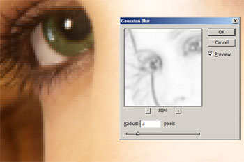 Applying a Gaussian blur to the layer mask with the Find Edges filter applied.