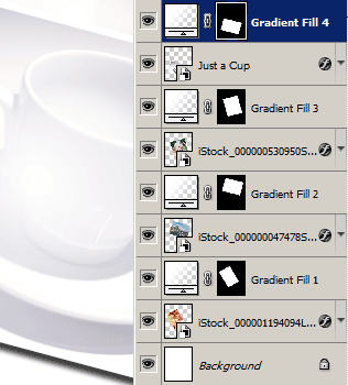 Gradient Fill layer added for each Smart Object layer.