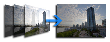 Three 8-bit images with different exposures tone mapped into a single 8-bit image with greater detail.