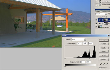 Adjusting the Levels to correct the exposure of the highlights.