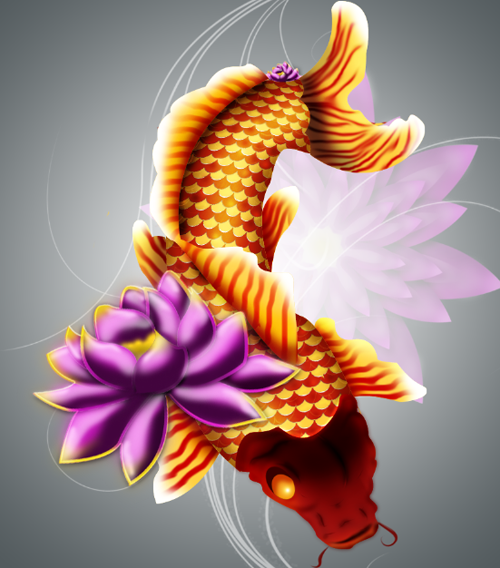 Learn how to create a beautiful Koi Fish and flower design with Adobe 