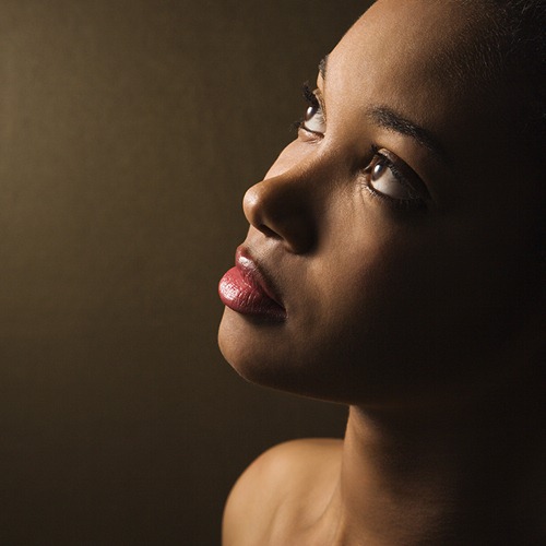 Portrait of serious young woman.